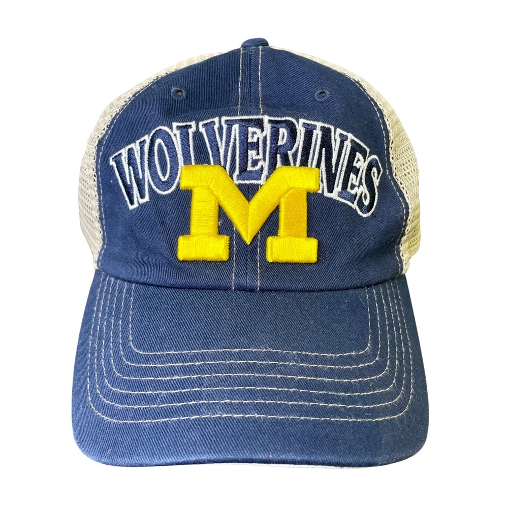 Michigan Wolverines Baseball Cap Hat Navy Blue Yellow Mesh Embroidered